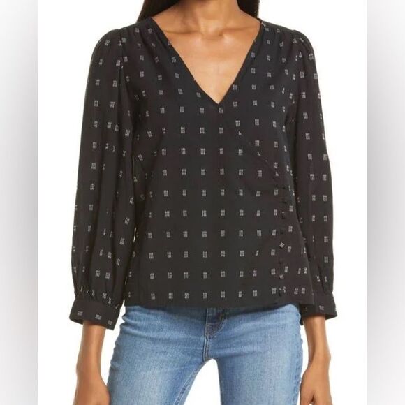 Madewell Kinston Side-Button Wrap Top in Textured Dobby Size XS EUC - Picture 3 of 12